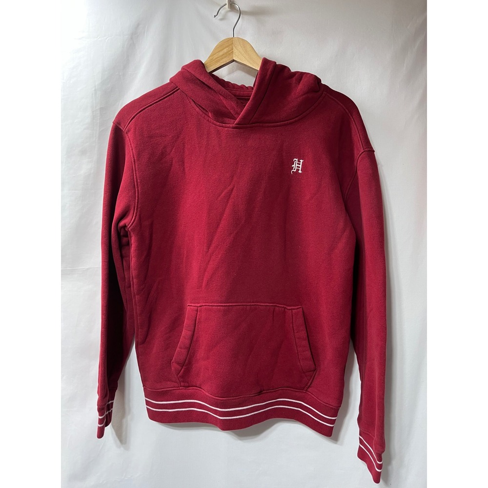 Hollister Men XS‎ Burgundy Red Los Angeles Graphic Hoodie Striped Trim Pullover